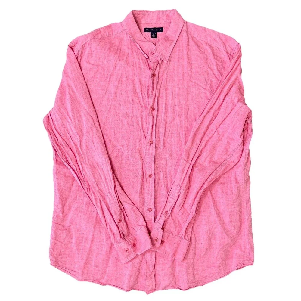 Banana Republic Men's Red Heathered Linen Blend Long Sleeve Button Down Shirt XL